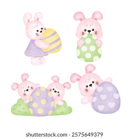 Set of Cute Bunny rabbits for Easter day banner , Easter day card.