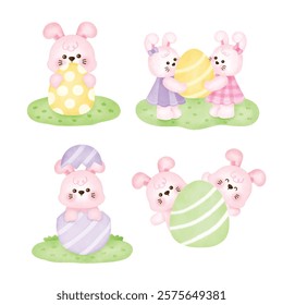 Set of Cute Bunny rabbits for Easter day banner , Easter day card.