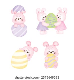 Set of Cute Bunny rabbits for Easter day banner , Easter day card.