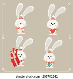Set of cute bunny. Vector illustration