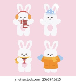  set of cute bunny winter new year