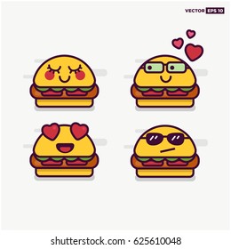 Set of Cute Burger Line Icons