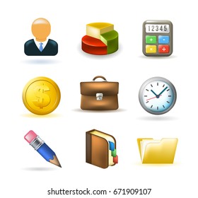 Set of Cute Business Icons on White Background . Isolated Vector Illustration