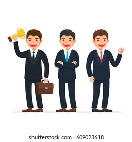 Set cute business team. Team business mans. Vector illustration in cartoon style
