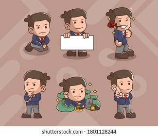 set of cute businessman  character with optional apprearance. premium kawaii vector