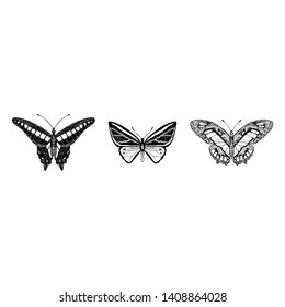 Set of cute butterflies. Vector cartoon illustrations. Isolated objects on a white background. Hand-drawn style.