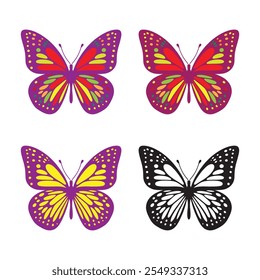 A set of cute butterfly vector illustrations isolated on a white background. Vector illustration.