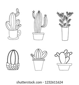 Set of cute cacti in pot isolated on white background