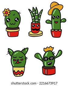 Set of cute cacti. Vector illustration. Mexican style