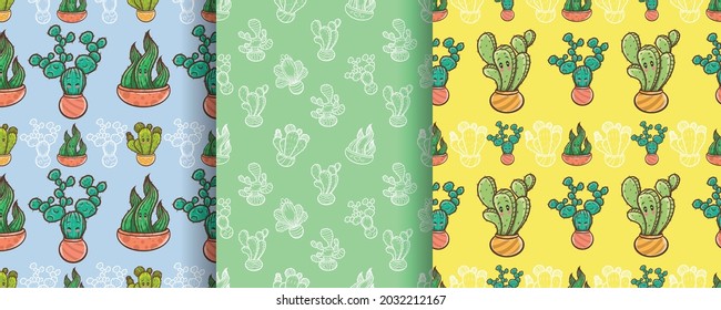 conjunto de adorables personajes de dibujos animados de cactus
