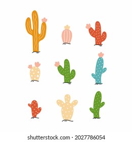 Set with cute cactus for decorating postcards and printing on clothes.