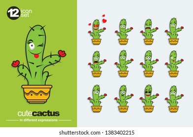 Set of Cute Cactus Emoji. EPS 10