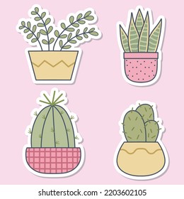 Set of cute cactus plant stickers