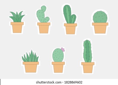 
A set of cute cactus stickers, suitable for notebooks. Vector illustration.