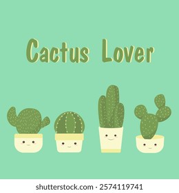 Set of cute cactuses with emotions