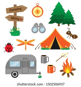 Set of cute camping icons. Vector elements