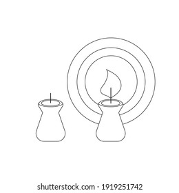 Set of cute candles with and without flame. Isolated objects in the white background. Black and white elements for coloring pages. Flat style illustration.