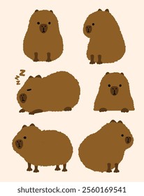 set of cute capybara character