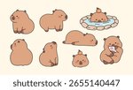 Set of Cute Capybaras isolated on a white background