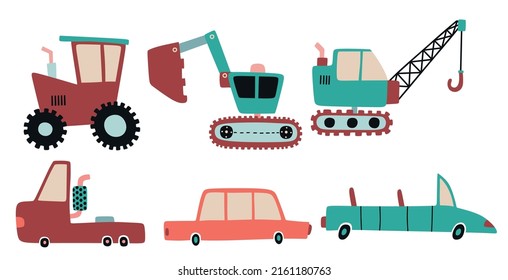 Juego de coches lindos. ilustración vectorial
