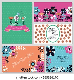 set of cute card with flowers. vector illustration