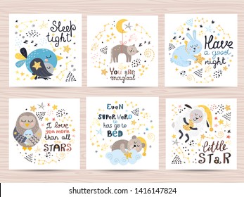Set of cute cards for babies. Vector illustration for your design