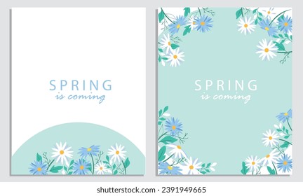 Set of cute cards with daisy flowers , seamless pattern, floral invite card elegant daisy flower wedding invitation card template.