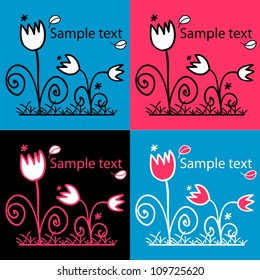 A set of cute cards doodle flowers