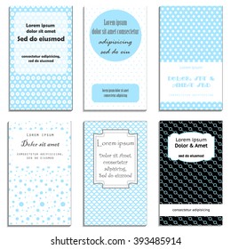 Set of cute cards with dots. Vector design templates for greeting and gift cards on holiday or private events. Can be used for flyers, posters, banners, patterns, art decoration etc.