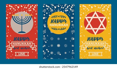 Set of cute cards for happy hanukkah, simple style vector illustration