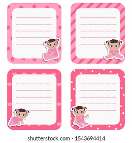 Set of cute cards with little baby girl. Vector design templates for greeting gift cards, flyers, posters etc.