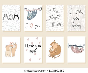 Set of cute cards. Mom and baby