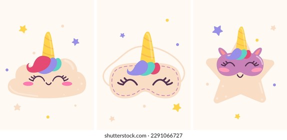 Set of cute cards or posters with star, moon and cloud for baby shower, invitation, room decoration, and more. 