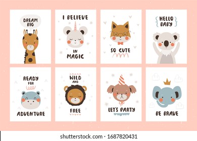 Set Cute Cards Posters Template Cartoon Stock Vector (Royalty Free ...