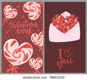 Set of cute cards with romantic style for Valentine's Day, Save the date, wedding day, love you card. Editable vector illustration