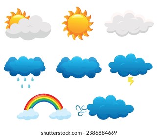Set of cute cards with weather for kids.  Vector illustration
