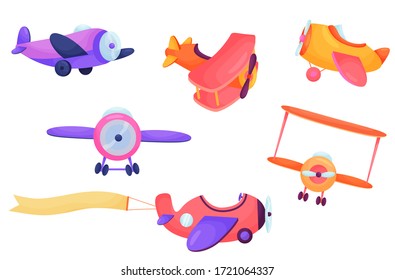 Set of cute cartonn planes. Kids transport. Vector illustration