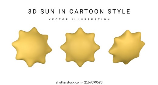 Conjunto de dibujos animados de tipo Cute 3d Sun. Objeto Summertime. Ilustración vectorial.