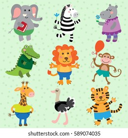 Set of cute cartoon african animals vector illustration