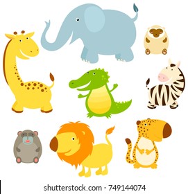 Set Cute Cartoon African Animals Giraffe Stock Vector (Royalty Free ...