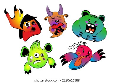 Eine Reihe süßer Karikaturen außerirdischer Monster. Helle, bunte, moderne Vektorgrafiken einzeln auf weißem Hintergrund. Idea für Kinder, Dekoration, für Väter, Drucke, Plakate und Aufkleber.