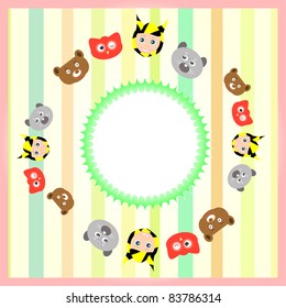 set cute cartoon animal background with vintage circle. vector