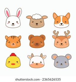 Set of cute cartoon animal faces