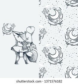 Set of cute cartoon animal and seamless pattern. Vector clip art illustration for children design, cards, prints, coloring books
