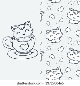 Set of cute cartoon animal and seamless pattern. Vector clip art illustration for children design, cards, prints, coloring books