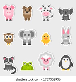 Set of cute cartoon animal stickers