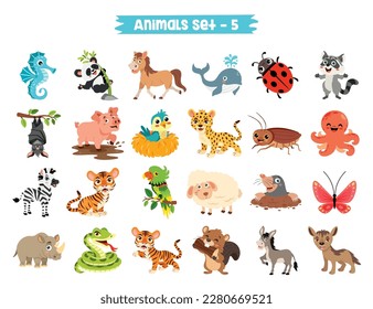 Set Of Cute Cartoon Animals