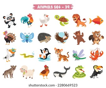 Set Of Cute Cartoon Animals