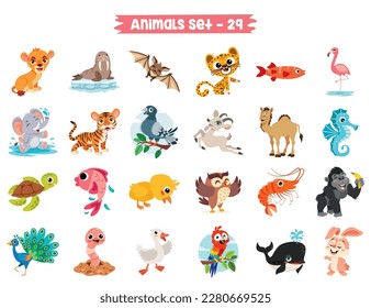 Set Of Cute Cartoon Animals