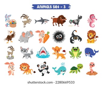 Set Of Cute Cartoon Animals